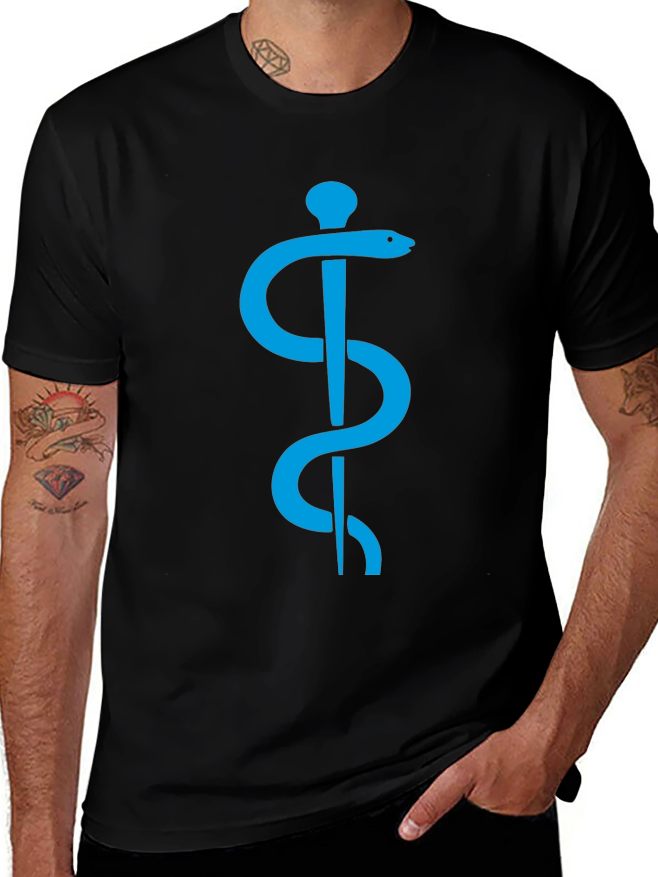 Variant 8 of Rod of Asclepius Graphic Tee - Black