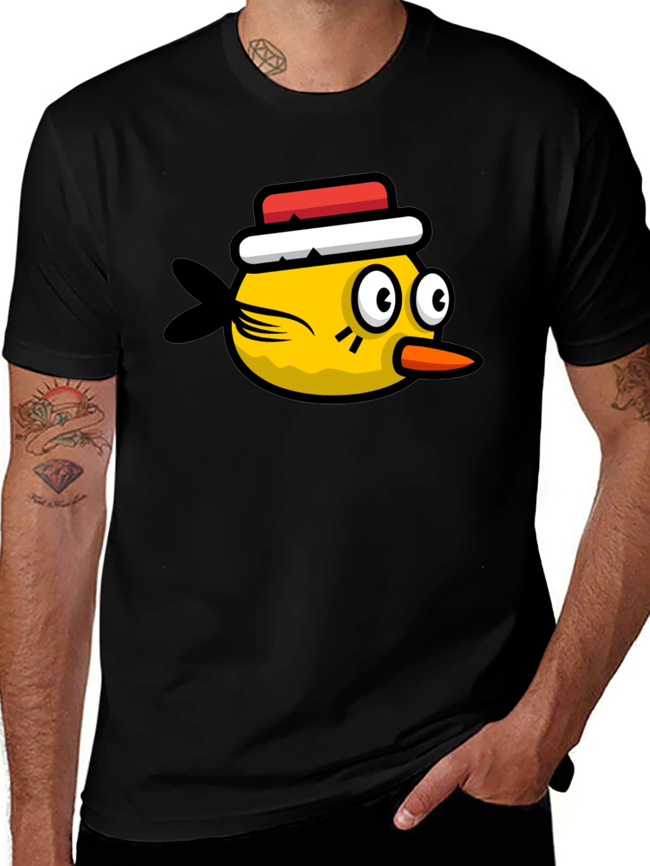 Variant 30 of Funny Bird Graphic Tee - Black Cotton T-Shirt