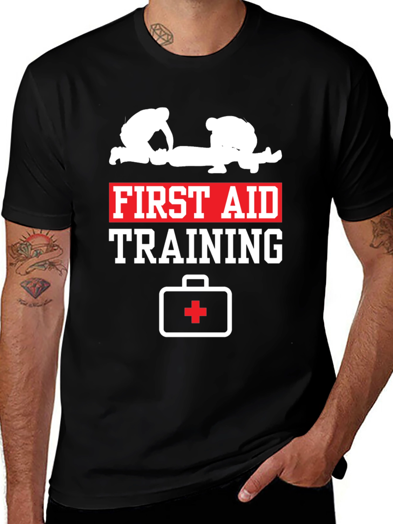 Variant 22 of First Aid Training Black Cotton T-Shirt