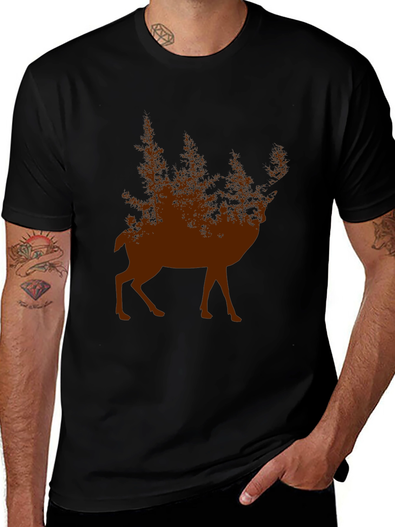 Variant 4 of Nature Deer Graphic Tee - Forest Silhouette
