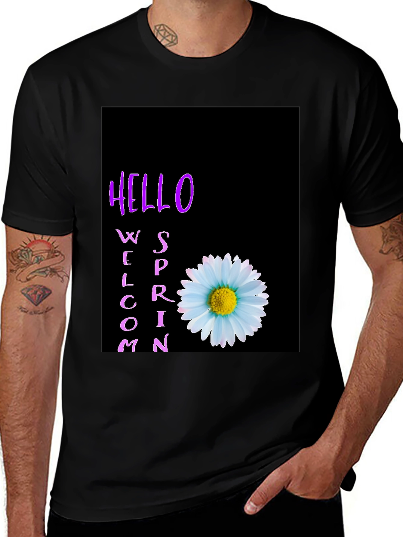 Variant 2 of Hello Spring Welcome T-Shirt with Daisy