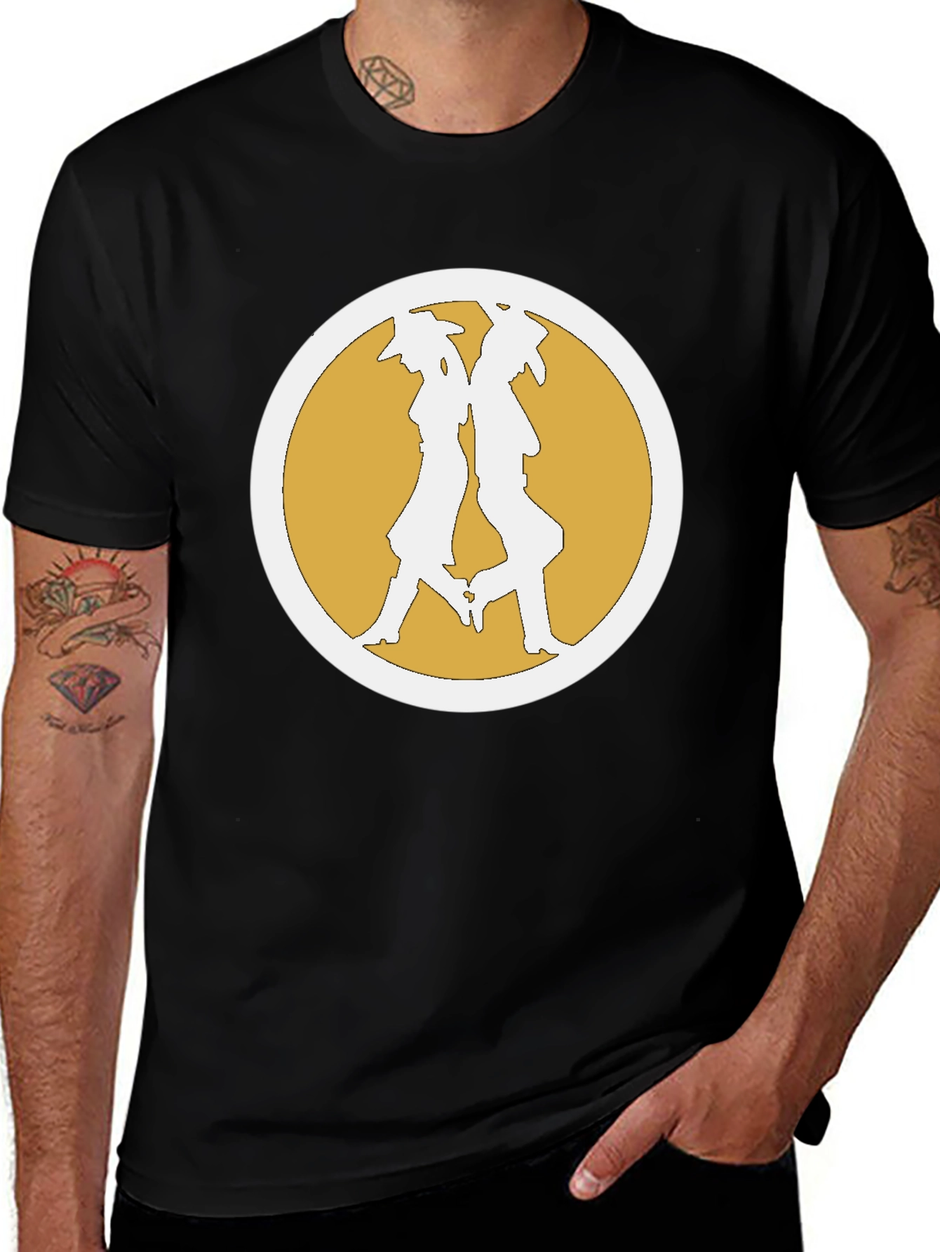 Variant 4 of Retro Cowboy Duo Graphic Tee - Black Cotton Blend