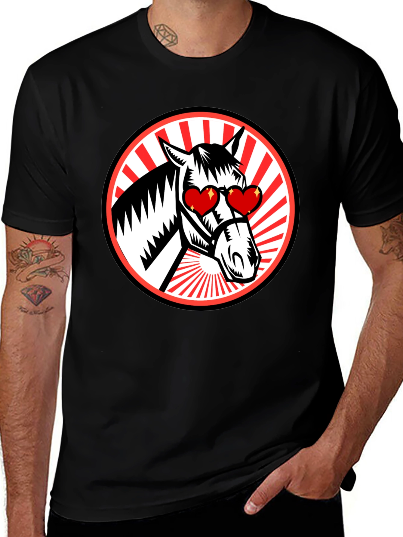 Variant 30 of Heart Eyes Horse Graphic Tee - Black T-Shirt