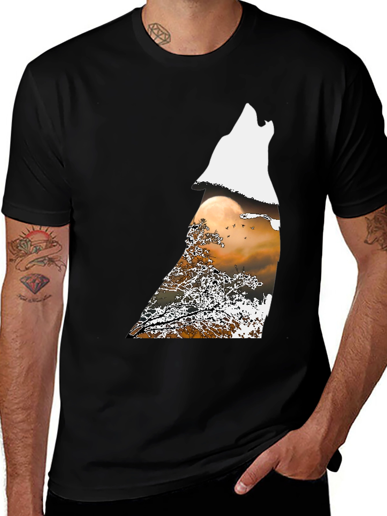 Variant 3 of Wolf Moon Graphic Tee - Black Crew Neck