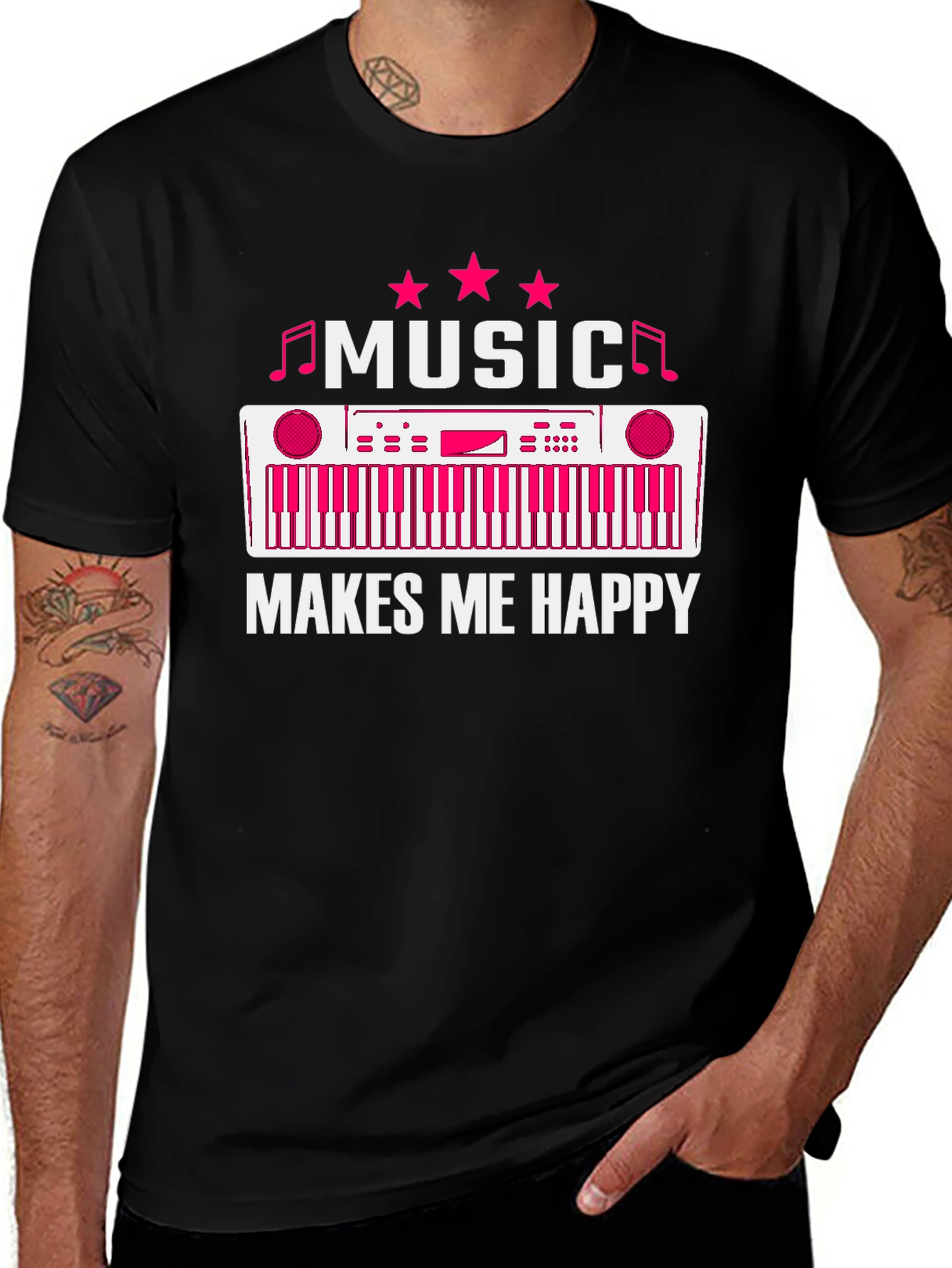 Variant 29 of Music Makes Me Happy T-Shirt - Keyboard Design