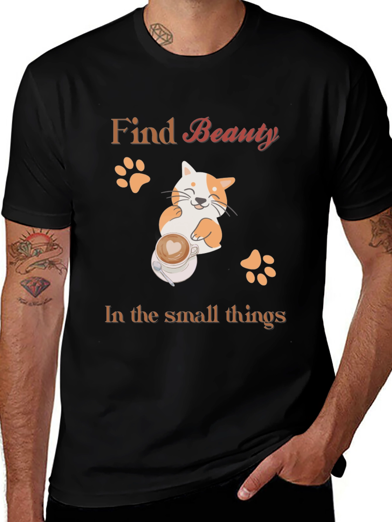 Variant 27 of Find Beauty Cat Coffee Black T-Shirt