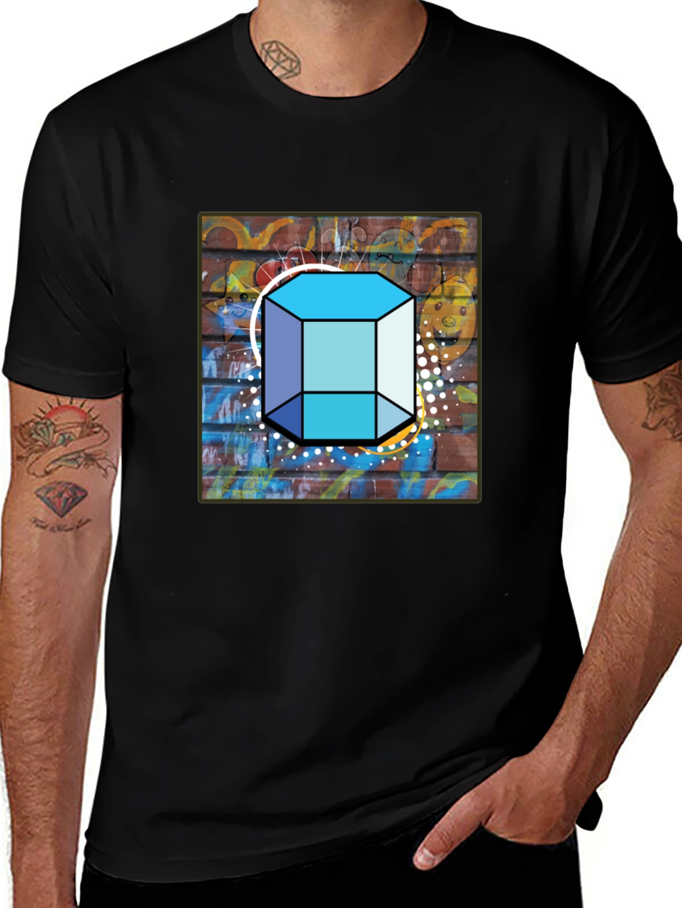 Variant 21 of Abstract Brick Wall Cube Graphic Men's Black T-Shirt