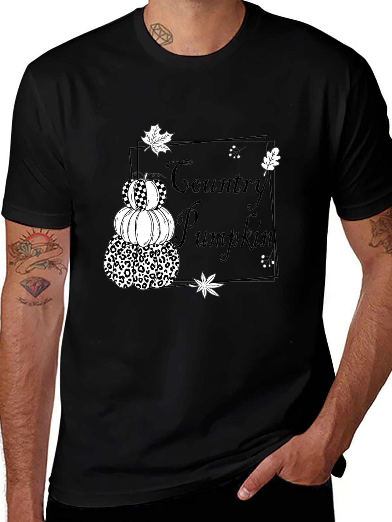 Variant 18 of Country Pumpkin Stack Black T-Shirt