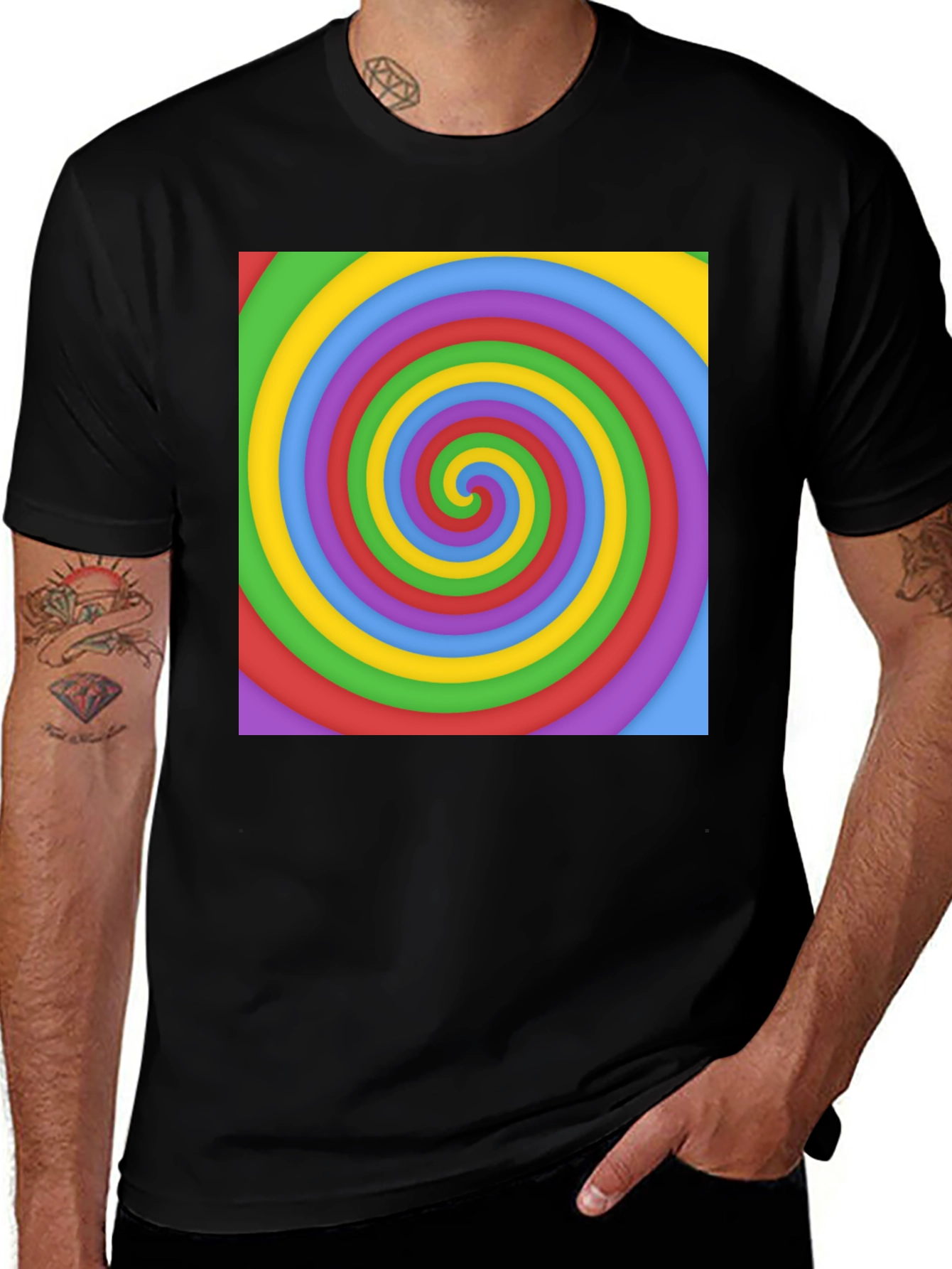 Variant 28 of Colorful Spiral Graphic Tee - Black Cotton Blend Shirt