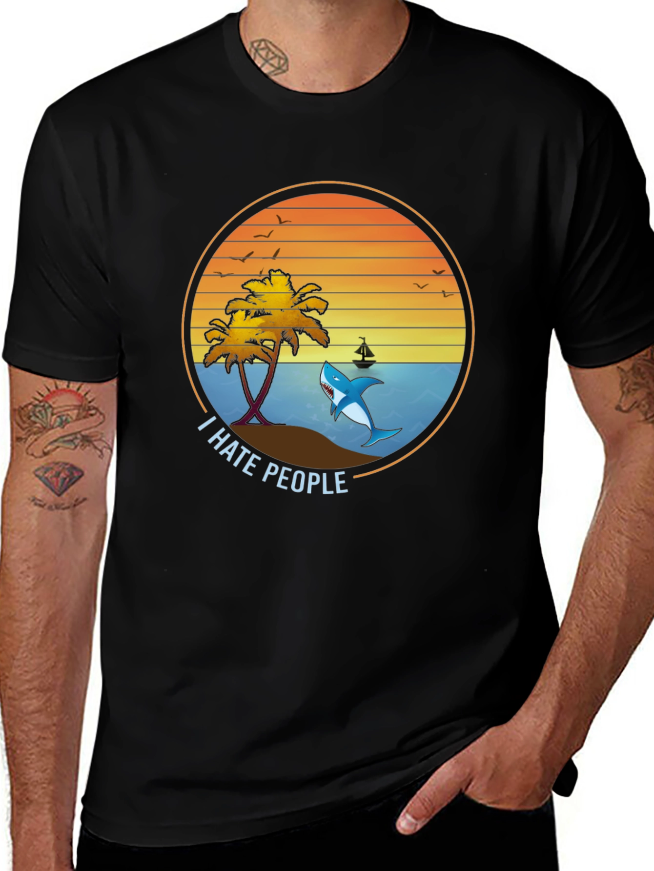 Variant 7 of I Hate People Shark Graphic T-Shirt - Relax on Your Own Island!