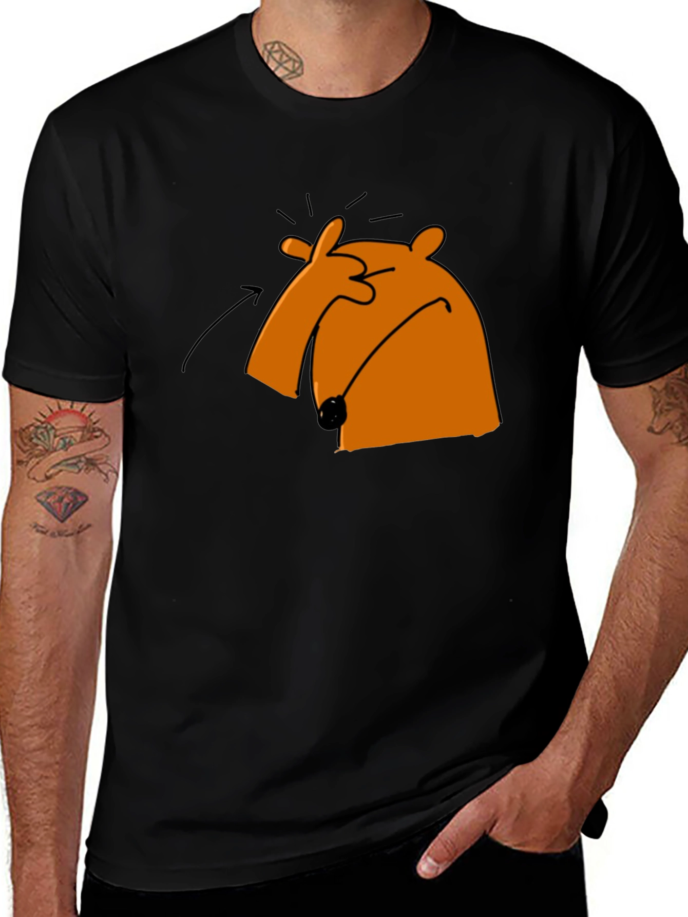 Variant 8 of Funny Cartoon Orange Bear Black T-Shirt