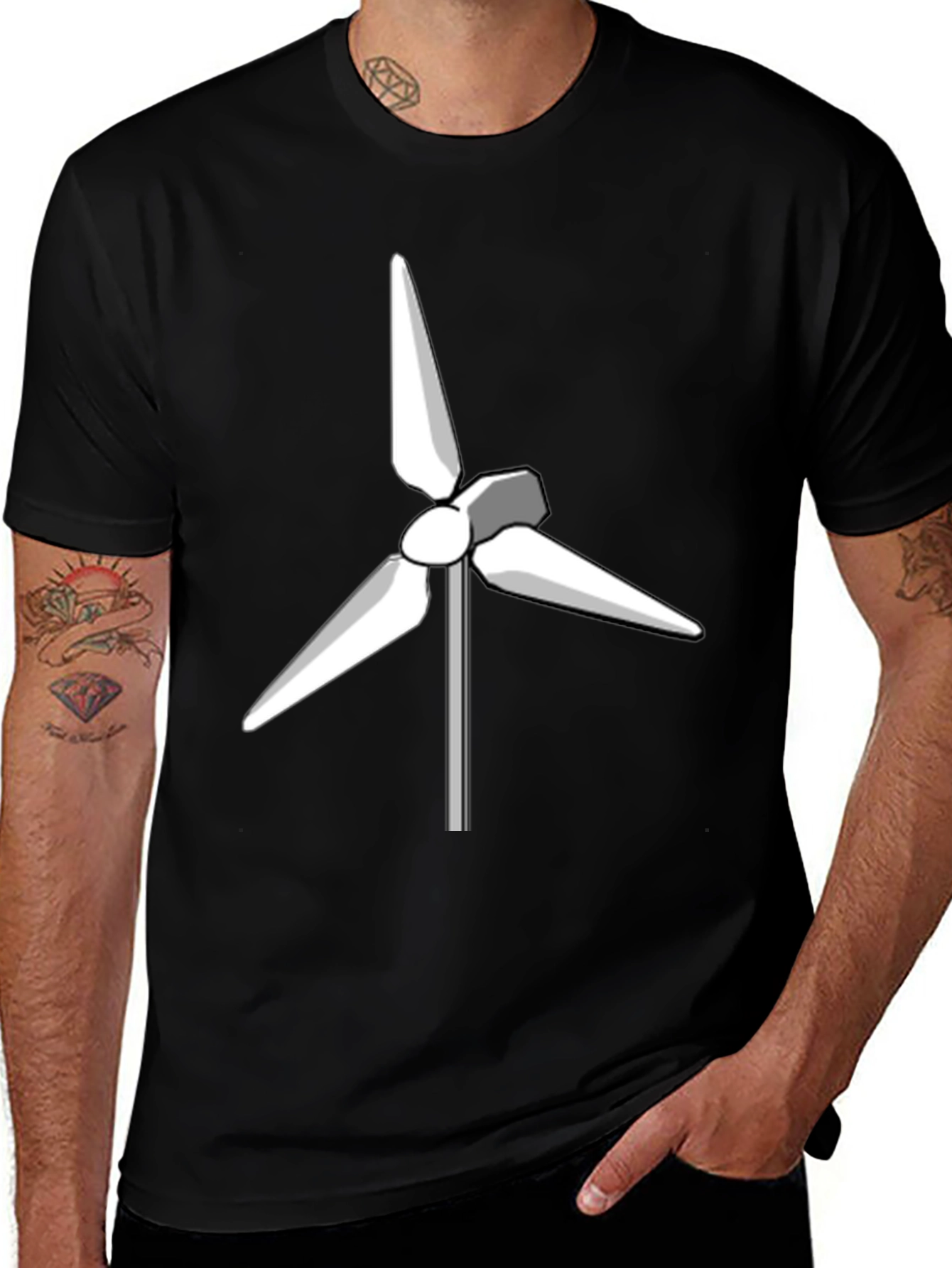 Variant 23 of Wind Turbine Graphic Tee - Black Cotton T-Shirt
