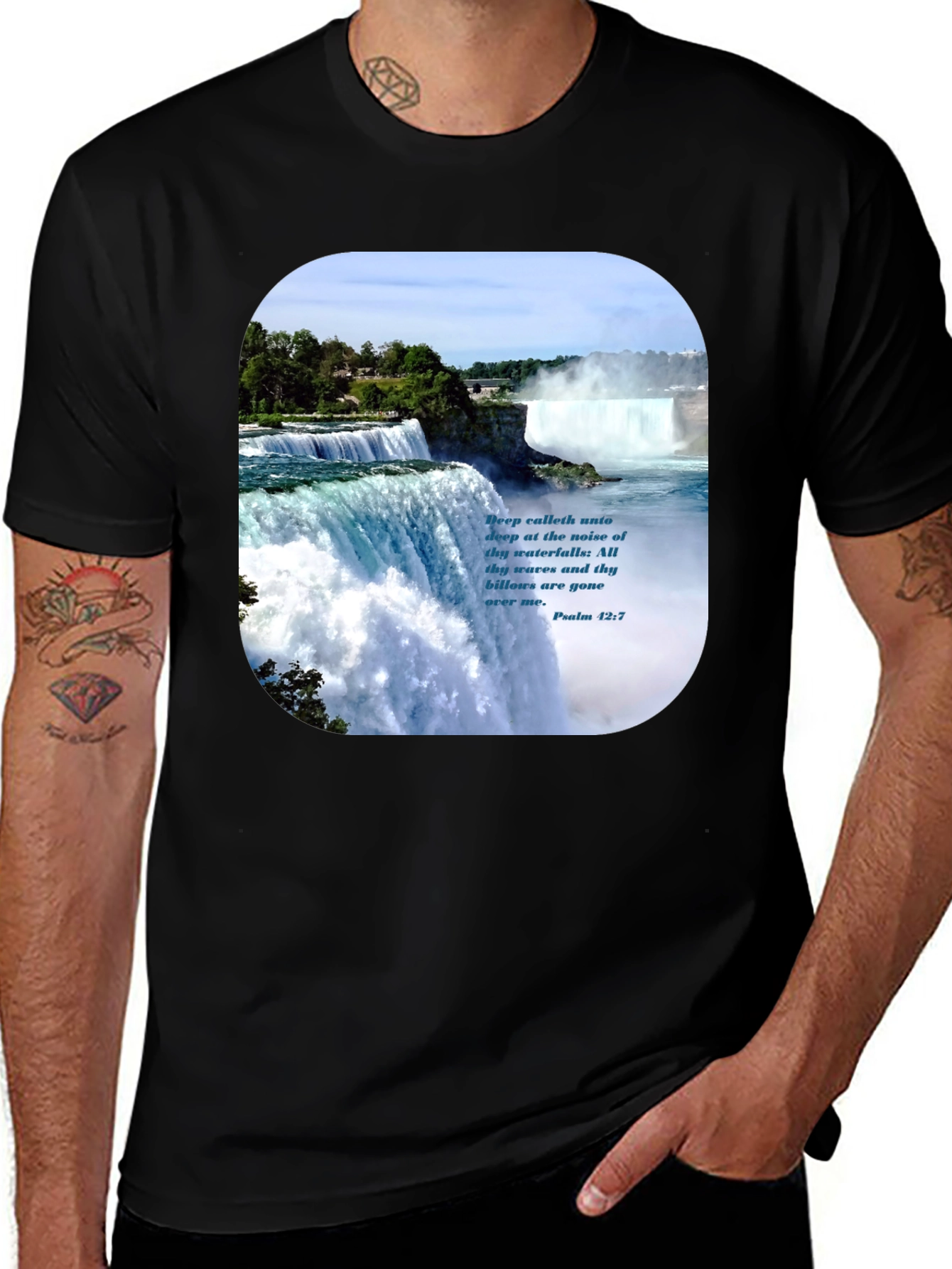 Variant 25 of Waterfall Graphic T-Shirt with Psalm Quote