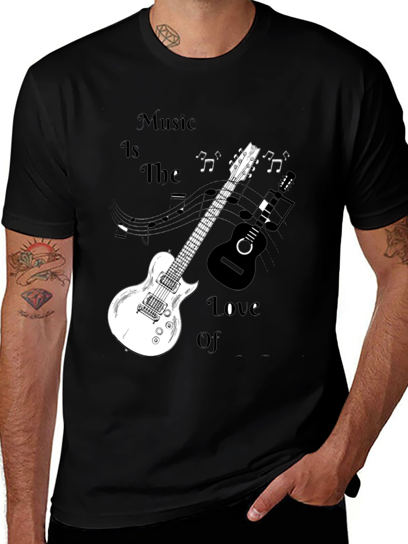 Variant 18 of Music Lover's Black Graphic Tee with Guitars
