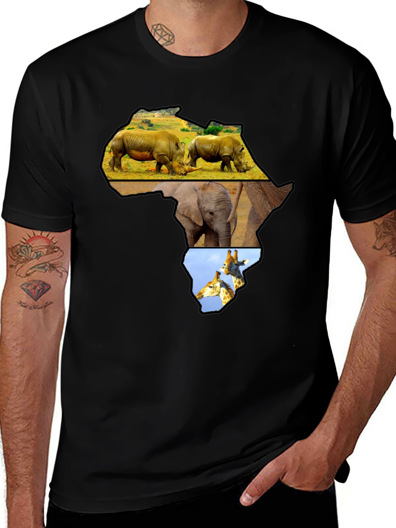 Variant 6 of Africa Animals Graphic Tee - Black Cotton Shirt