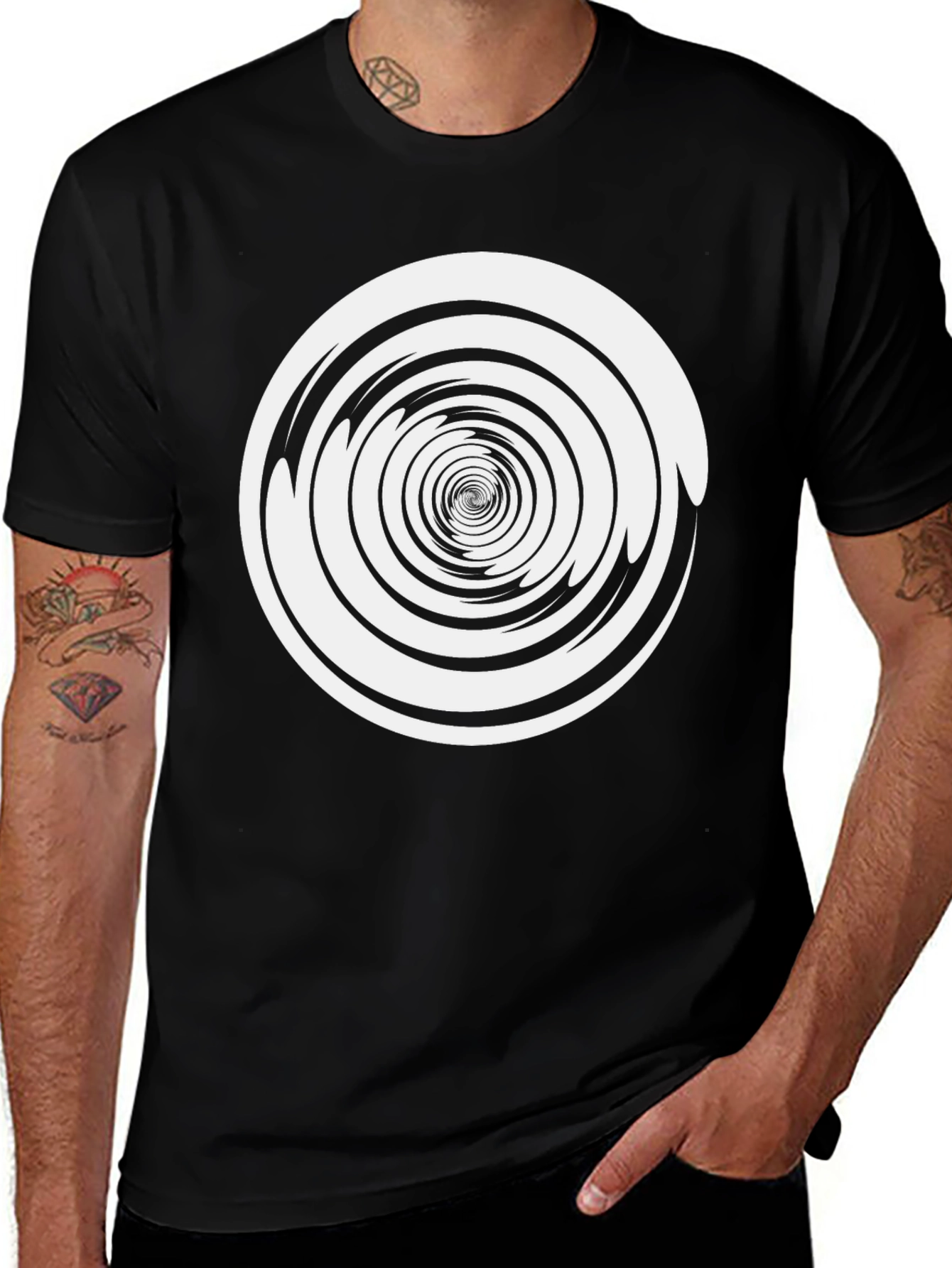 Variant 23 of Hypnotic Spiral Tee - Black Cotton Graphic T-Shirt