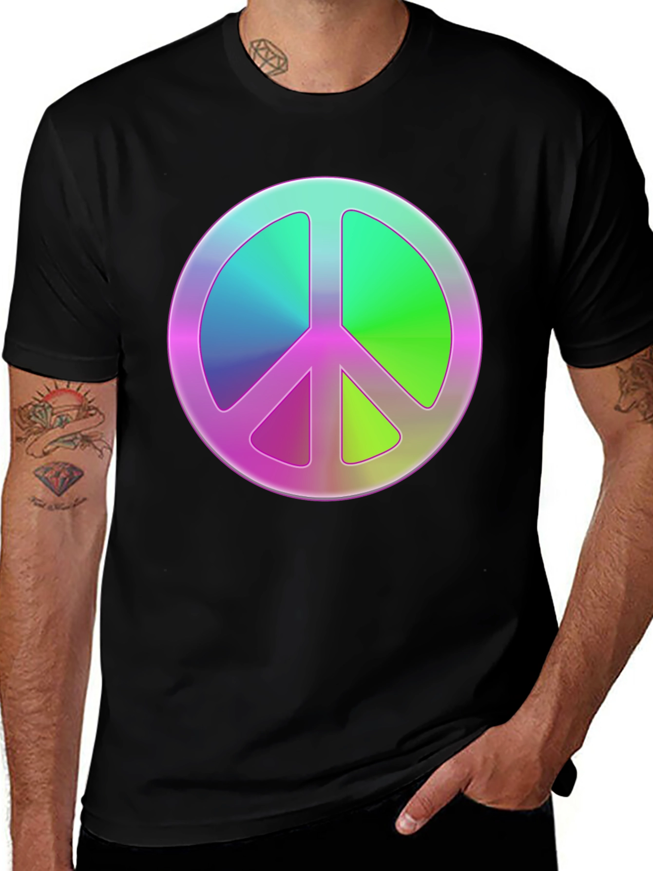 Black Peace Sign Graphic Tee - Retro Style main image