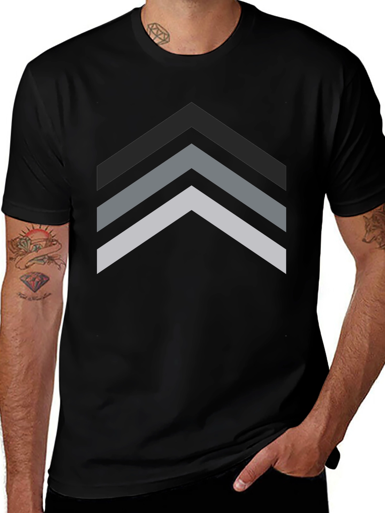 Black Modern Geometric Arrow Black T-Shirt main image