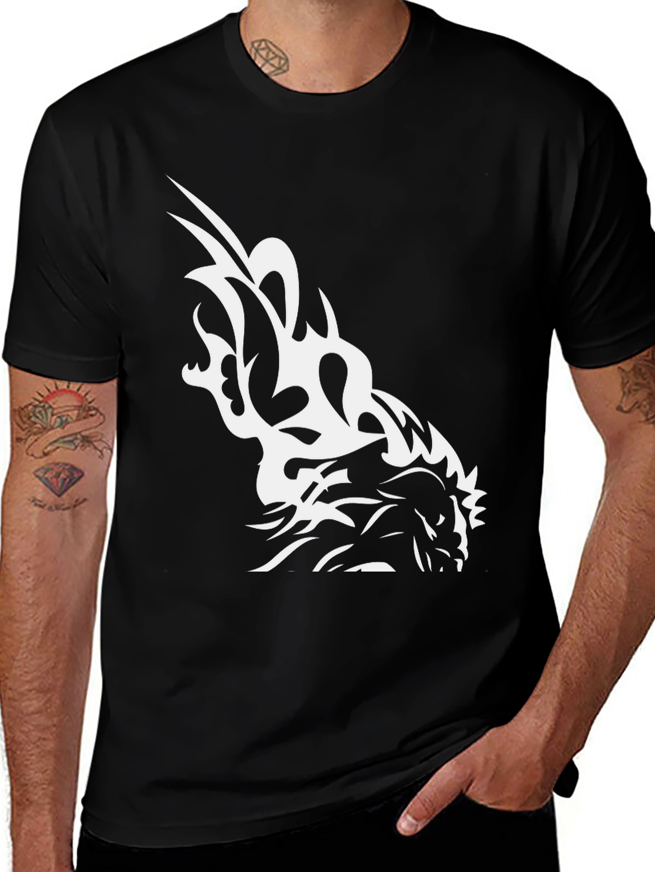 Variant 30 of Black T-Shirt with White Horse Graphic