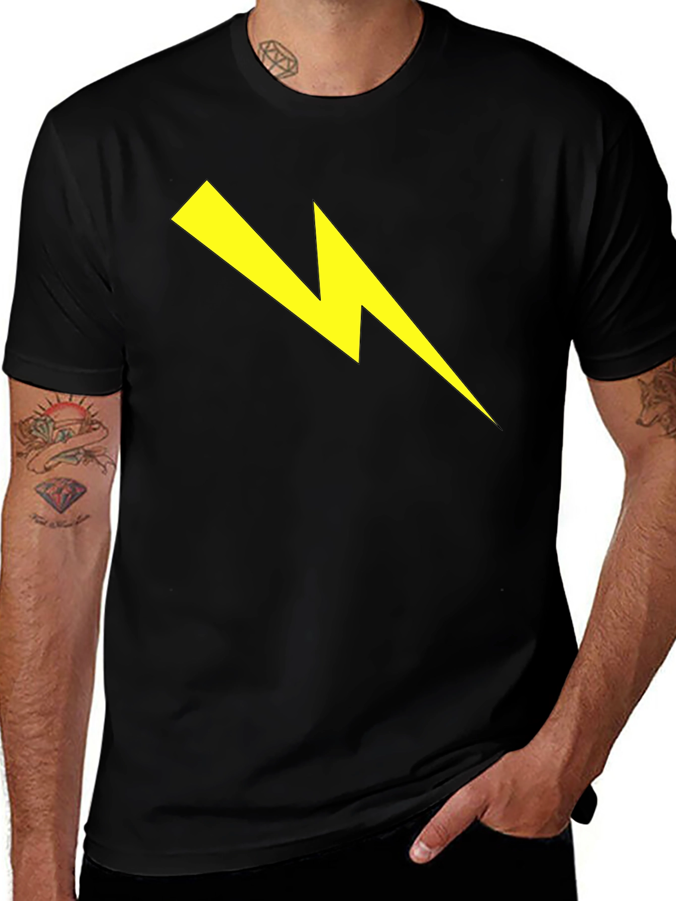Variant 26 of Lightning Bolt Graphic Tee - Striking Black Cotton T-Shirt