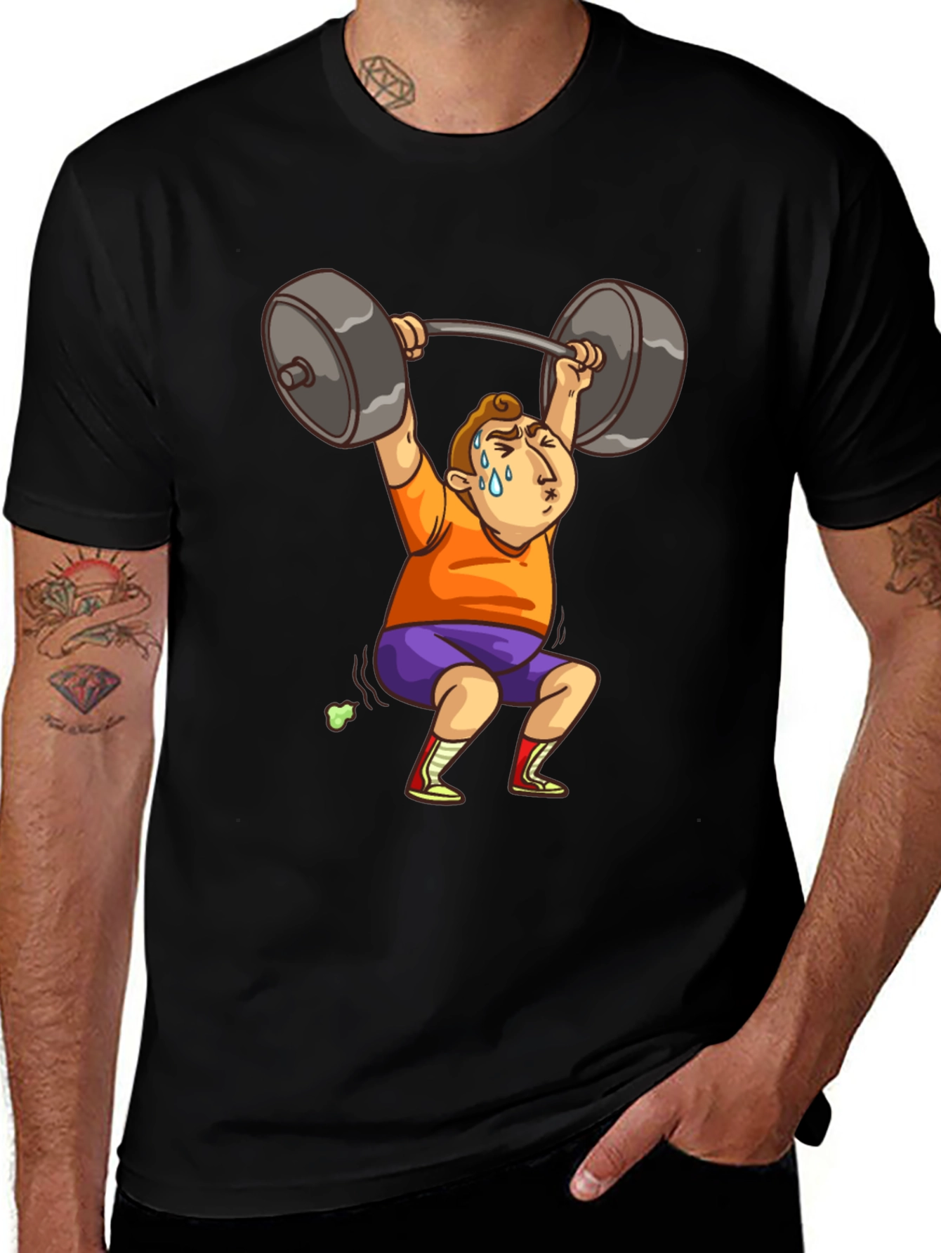 Variant 15 of Funny Weightlifter Cartoon T-Shirt