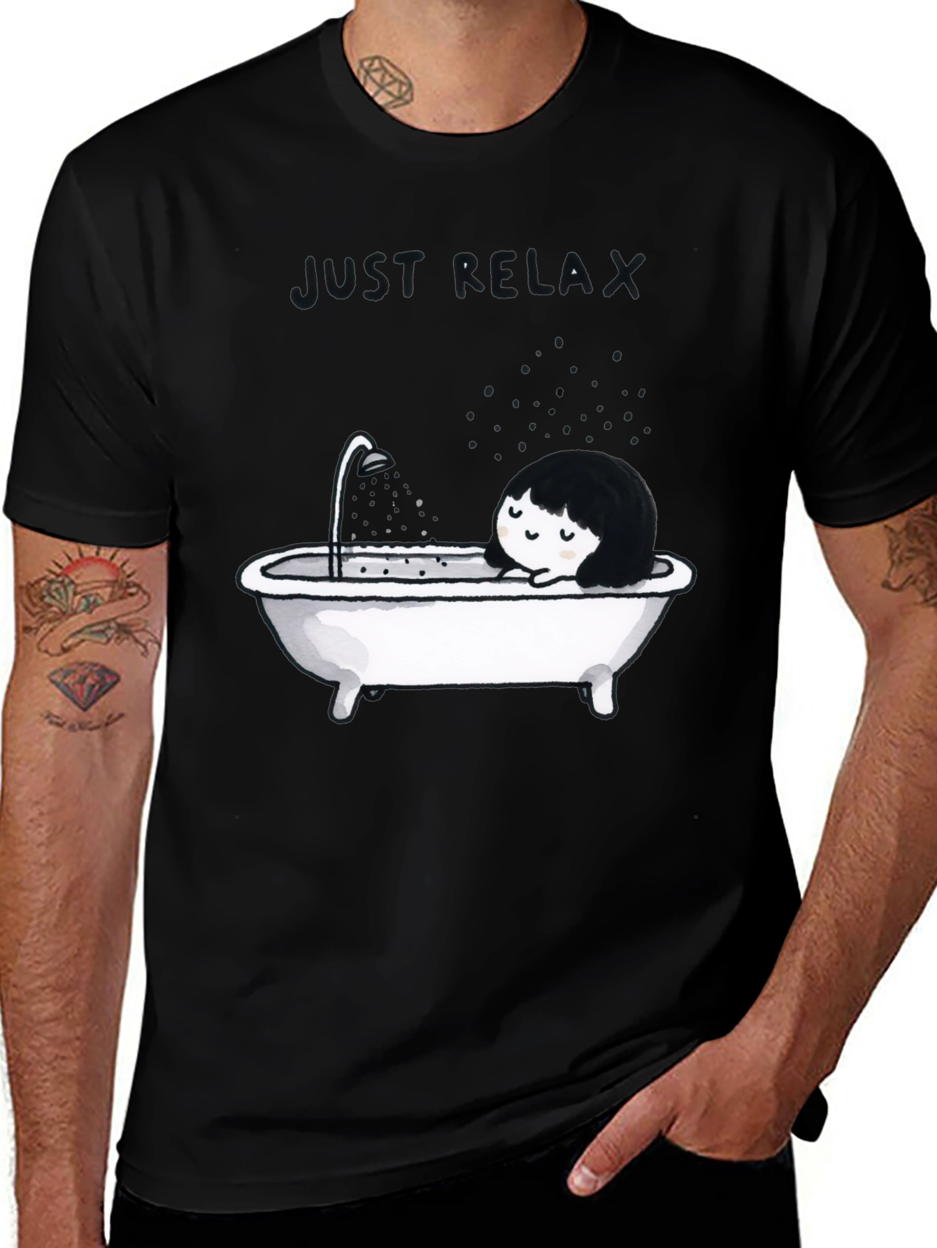 Variant 2 of Just Relax Black Graphic Tee - Bathtub Design