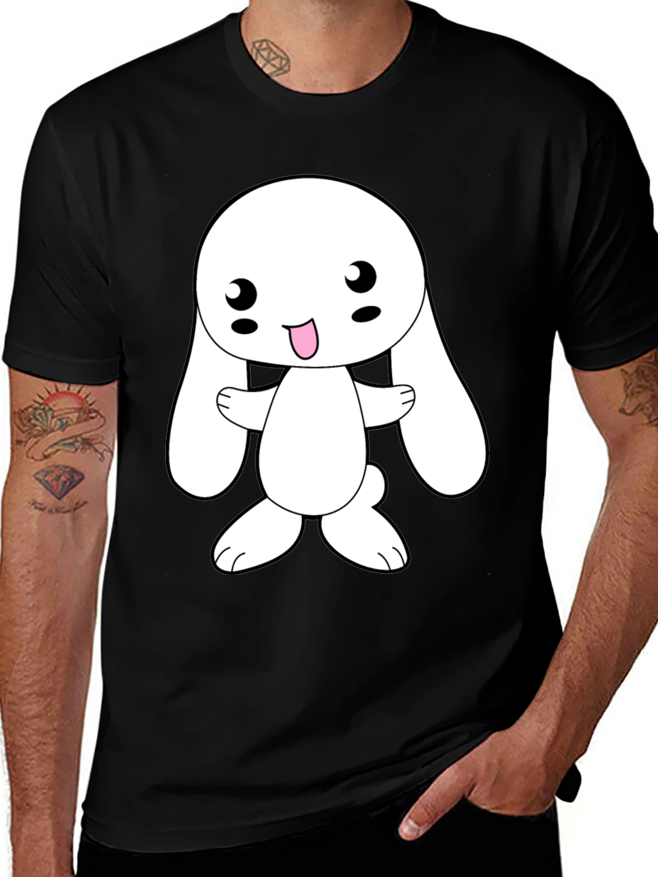 Variant 10 of Cute Bunny Graphic Tee - Black Cotton Blend