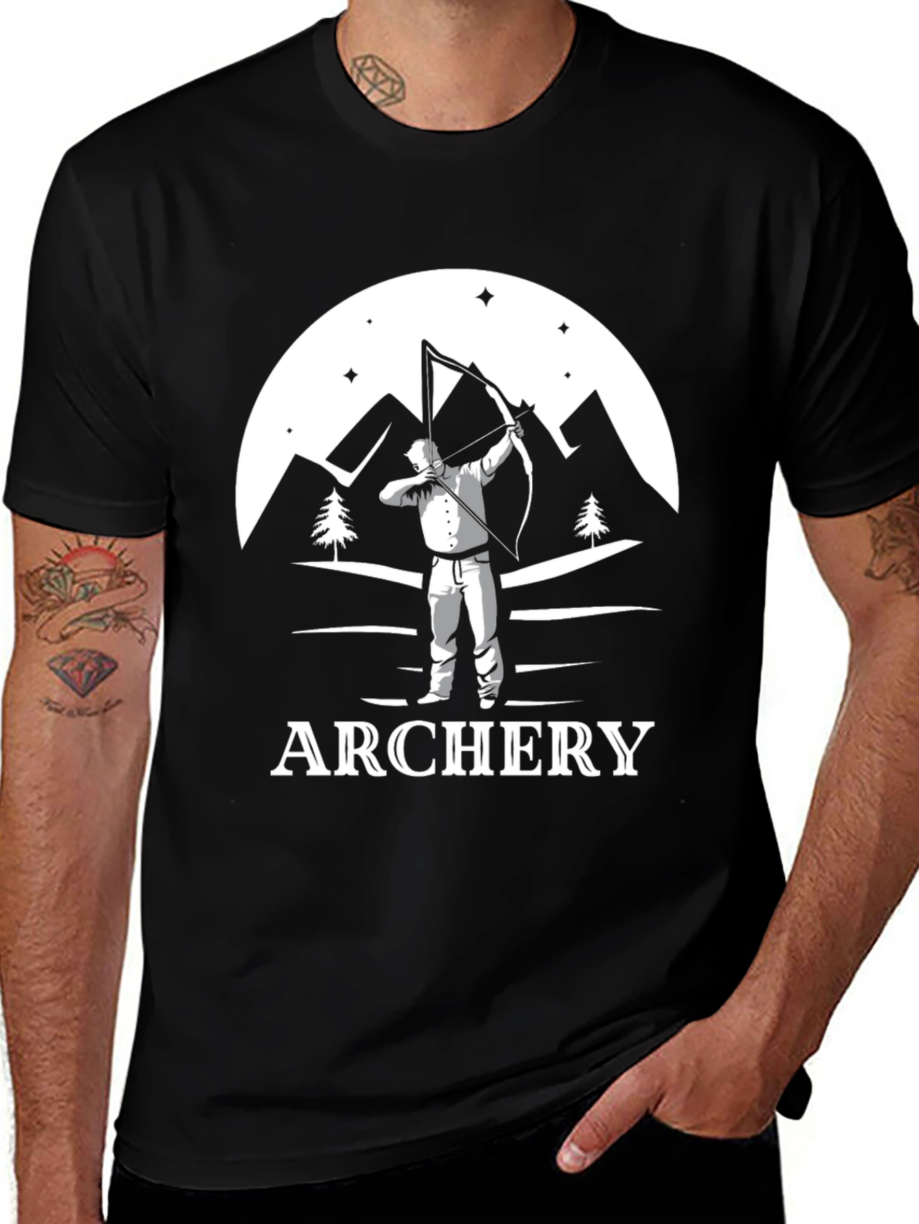 Variant 17 of Archery Graphic T-Shirt - Mountains & Archer Design