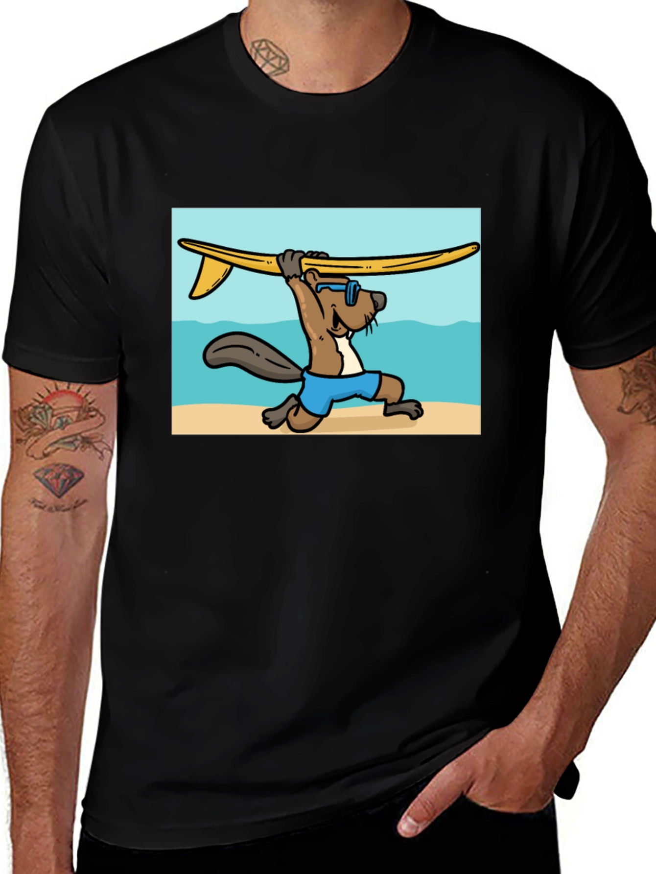 Variant 25 of Surfing Beaver Graphic Tee