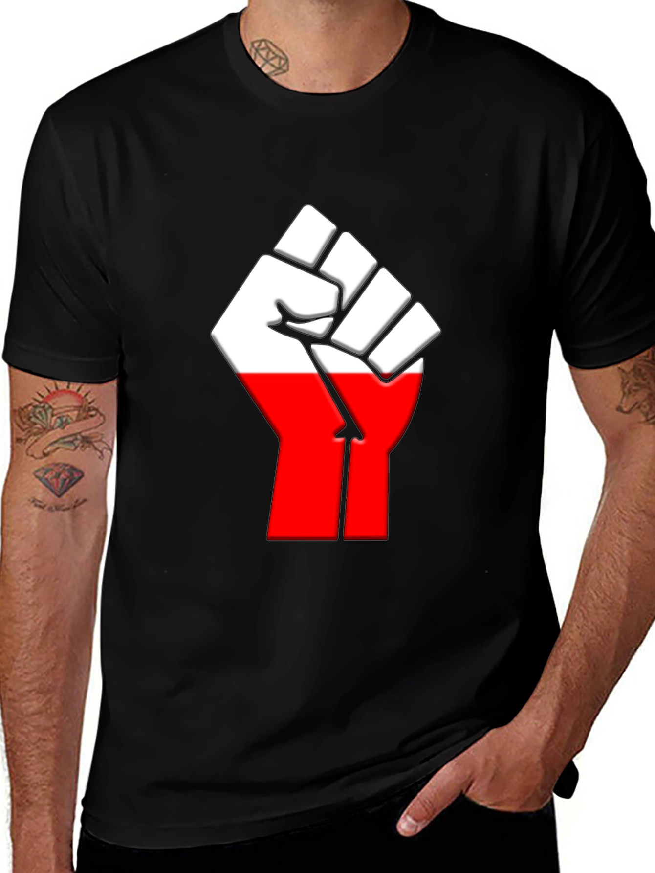 Black T-Shirt with Poland Flag Fist Graphic