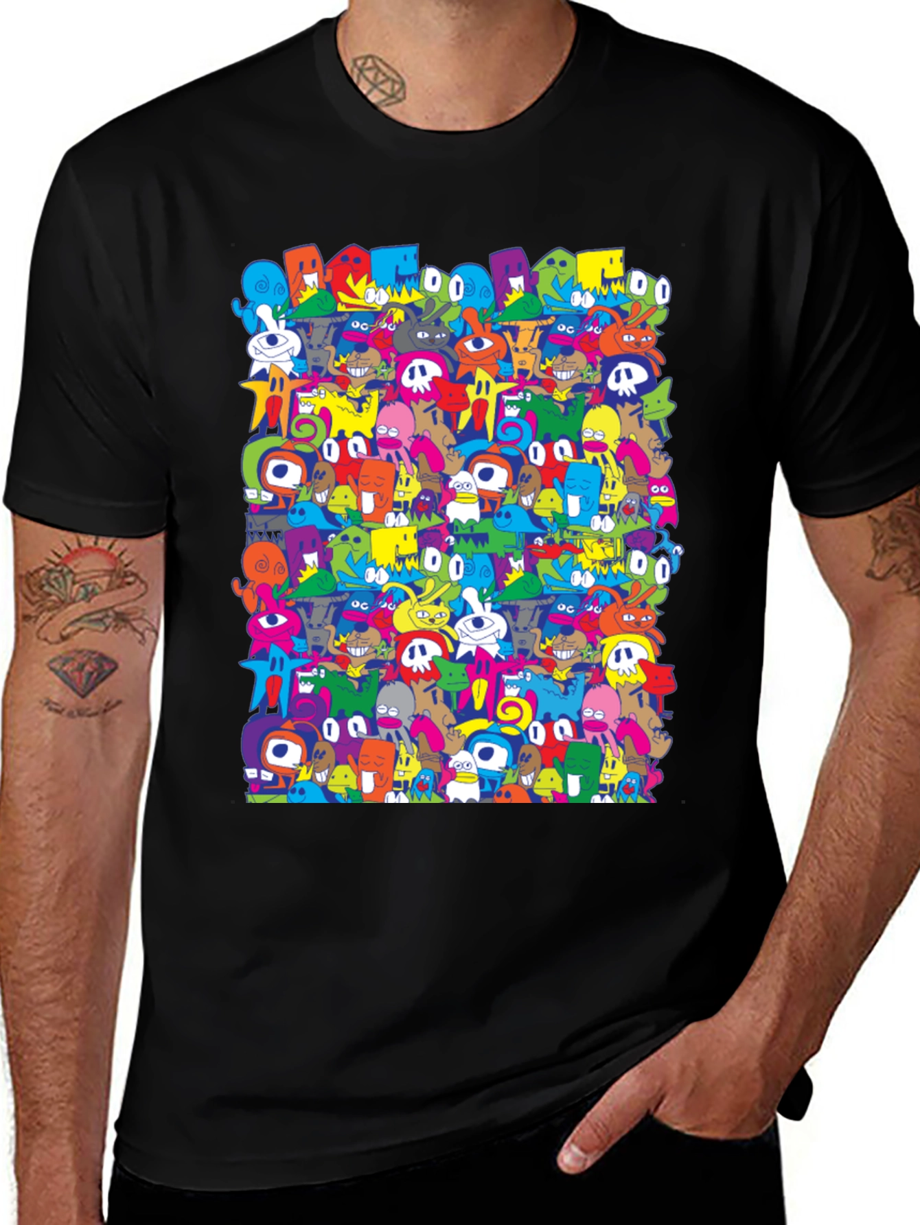 Variant 23 of Doodle Art Graphic Print Black T-Shirt