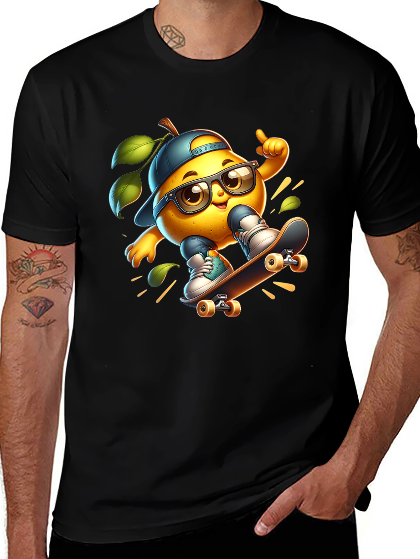 Variant 25 of Cool Lemon Skateboard T-Shirt - Black Cotton Tee