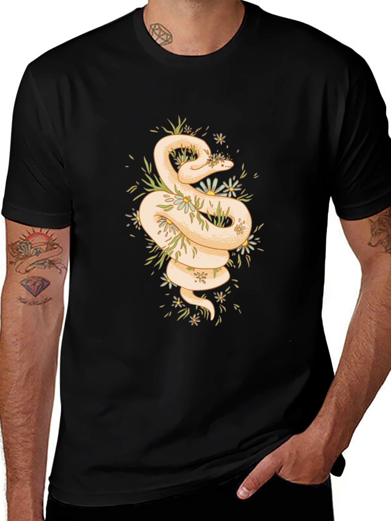 Variant 23 of Snake & Flowers Graphic Tee - Men's Black T-Shirt