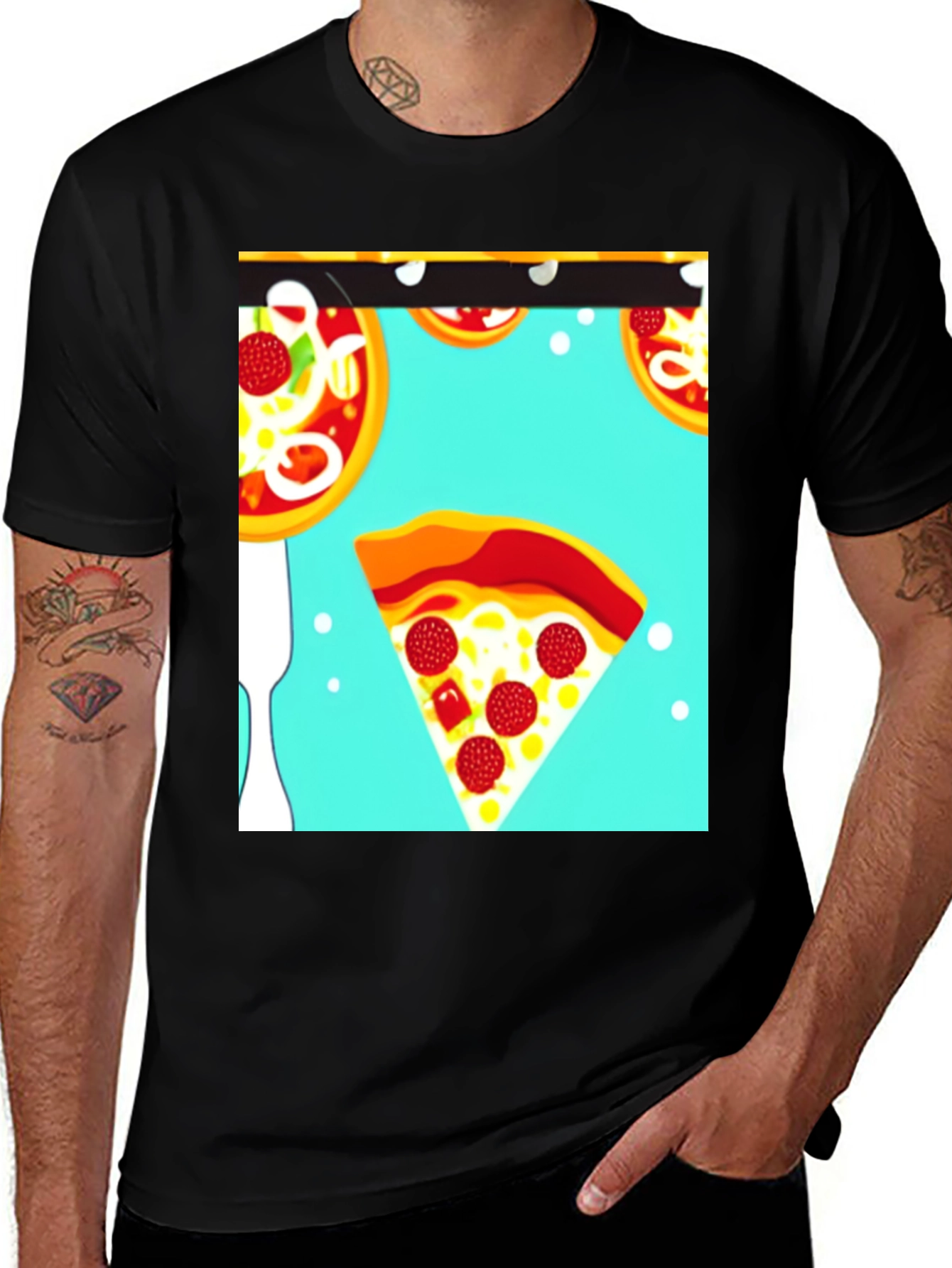 Variant 11 of Pizza Pattern Black T-Shirt