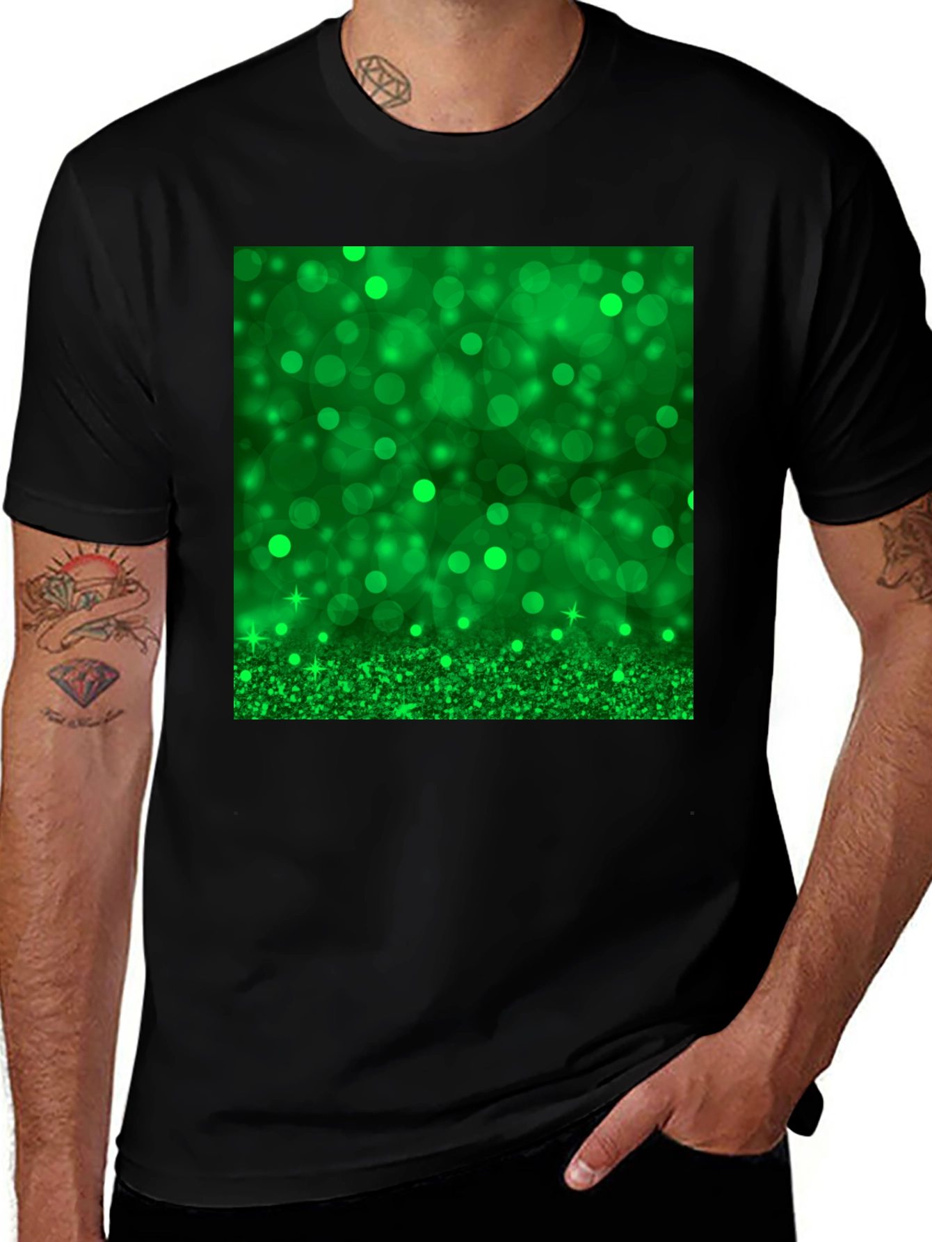 Green Sparkle Black T-Shirt