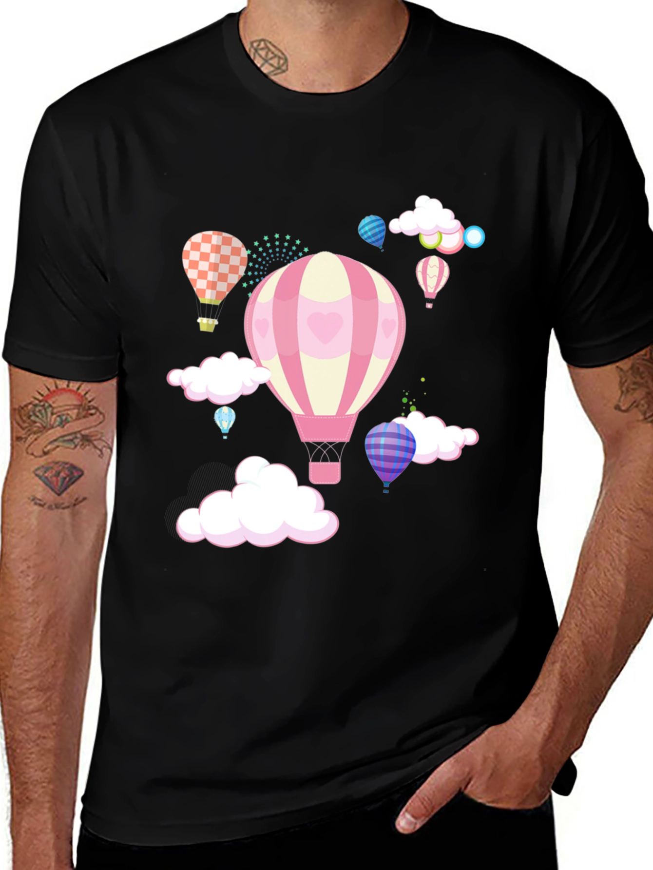 Variant 24 of Cute Hot Air Balloon Graphic Black Tee