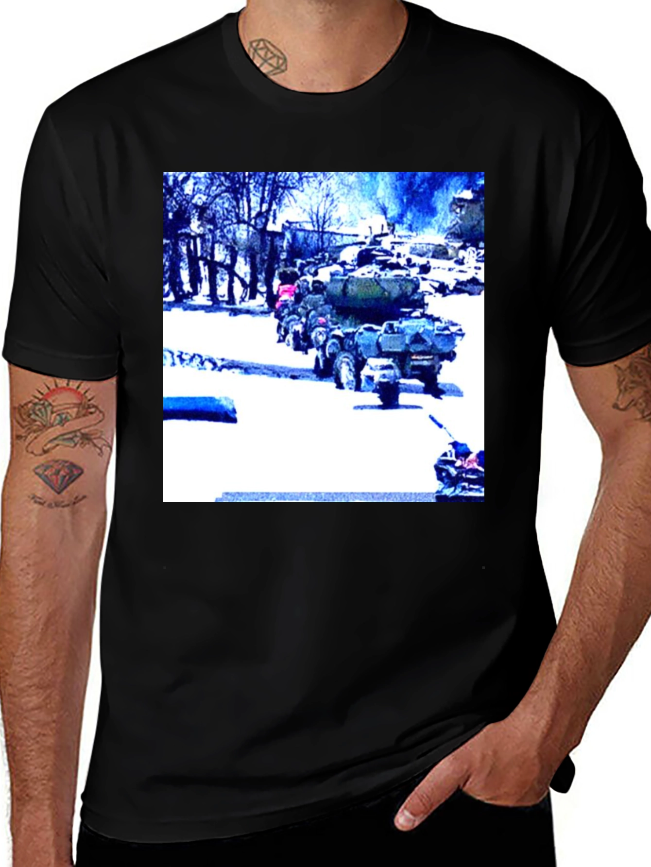 Black Military Vehicles on Black T-Shirt main image