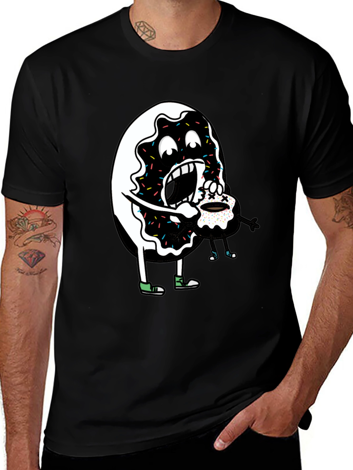 Variant 12 of Donut Eating Cupcake Graphic Tee - Funny Food Shirt