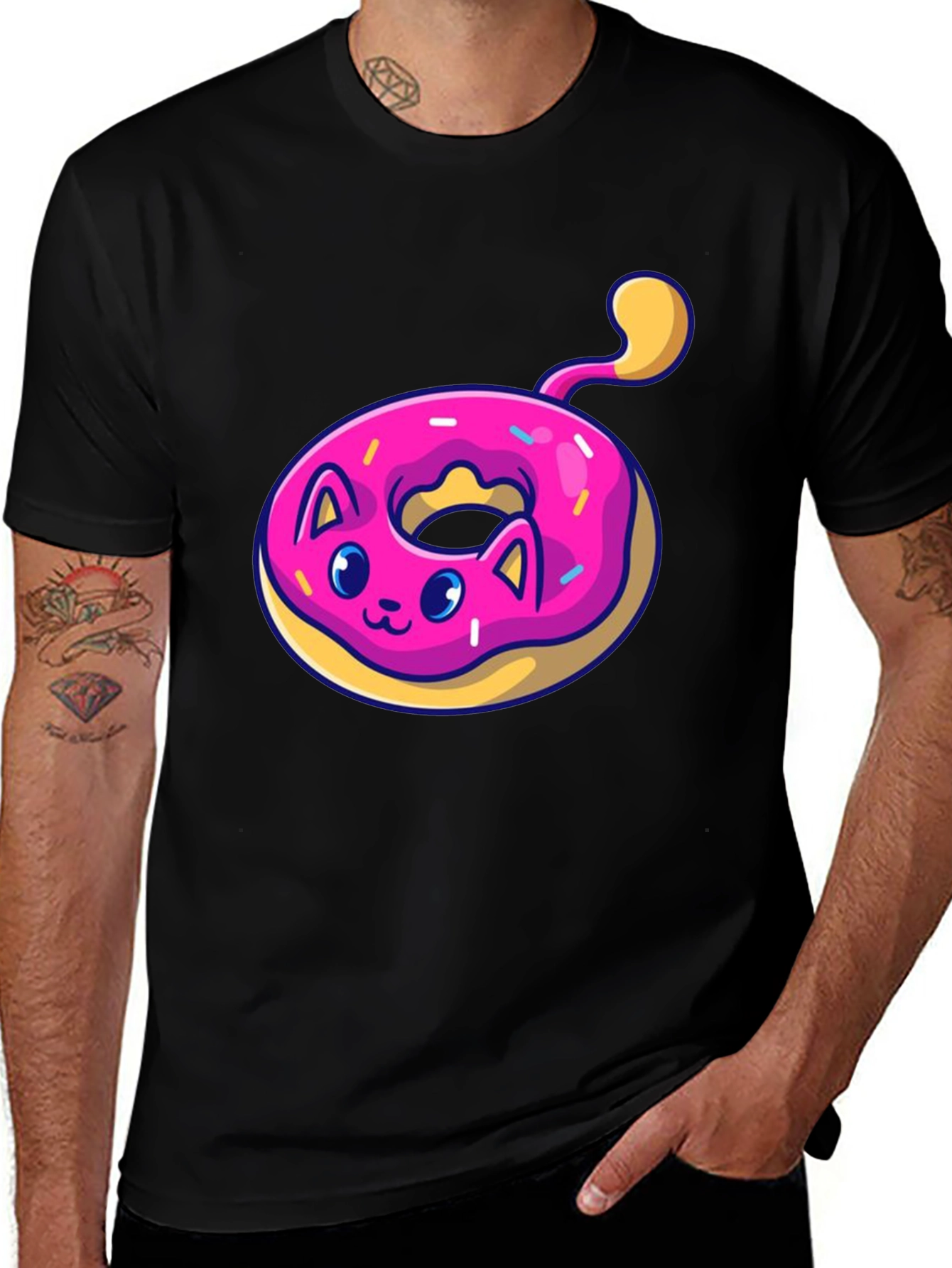 Variant 6 of Cat Donut T-Shirt: Cute & Playful Black Tee