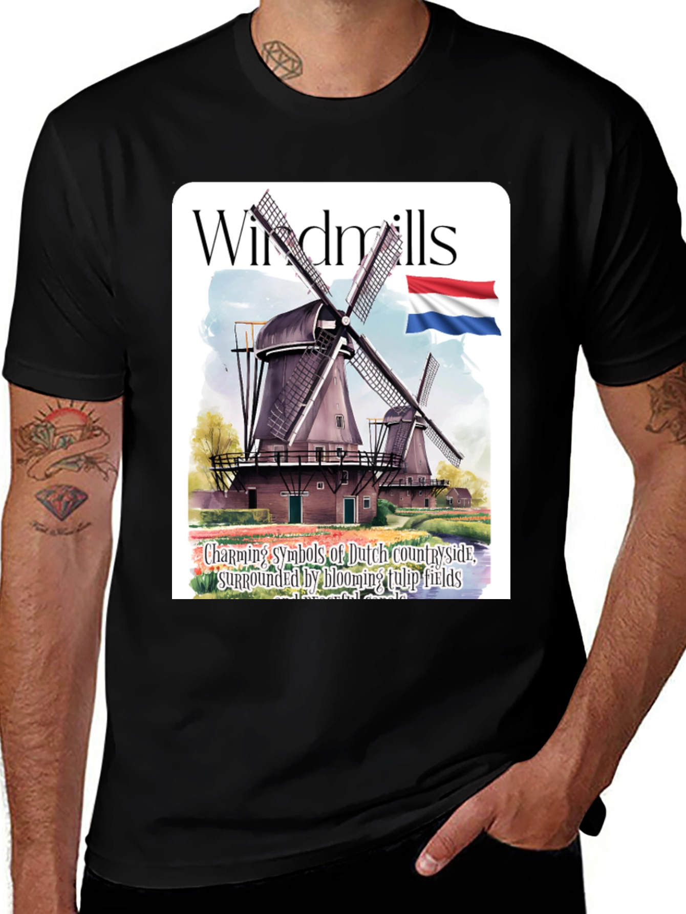 Dutch Windmill T-Shirt - Charming Countryside Tee