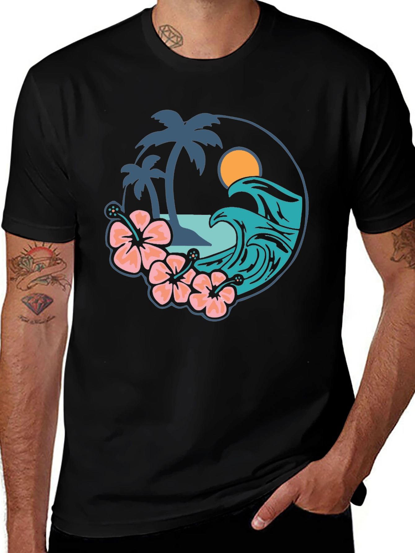 Tropical Vibe T-Shirt - Beach Scene Graphic Tee