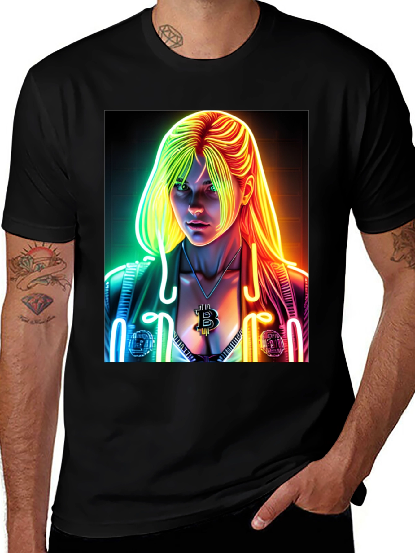 Variant 6 of Neon Bitcoin Girl T-Shirt - Crypto Fashion
