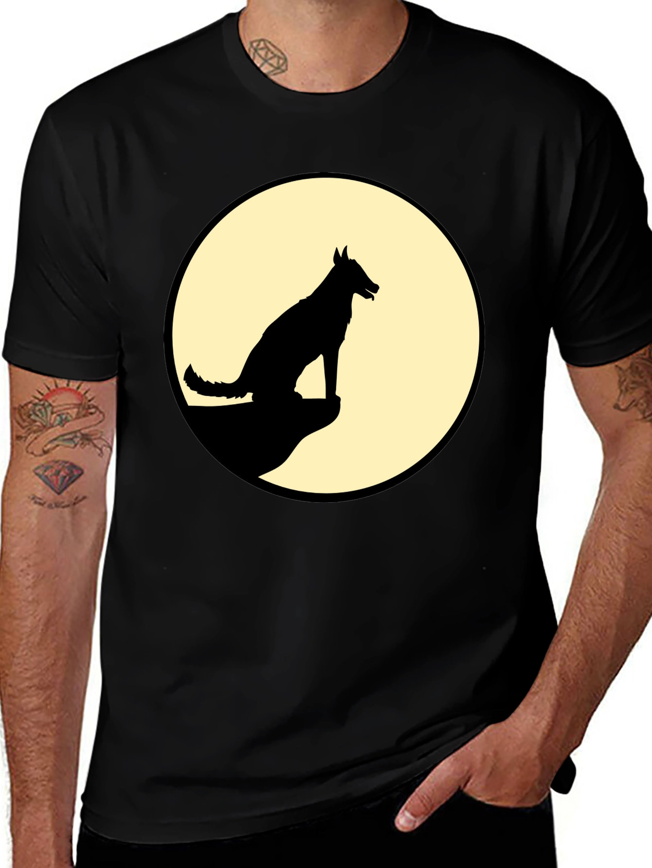 Variant 18 of Silhouette Dog Moon T-Shirt - Black