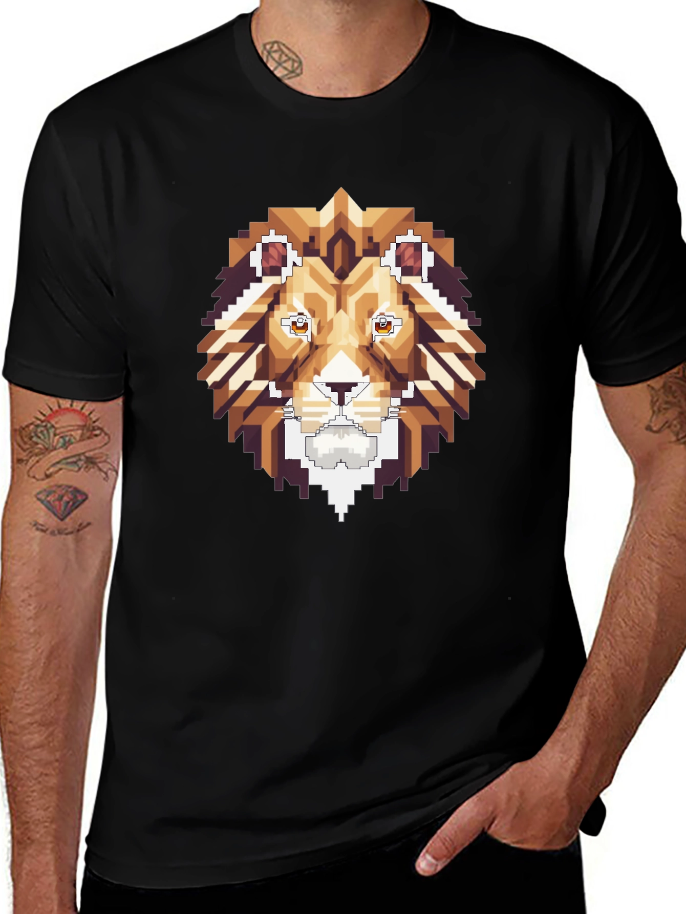 Variant 30 of Pixel Art Lion Graphic Tee - Stylish Black T-Shirt