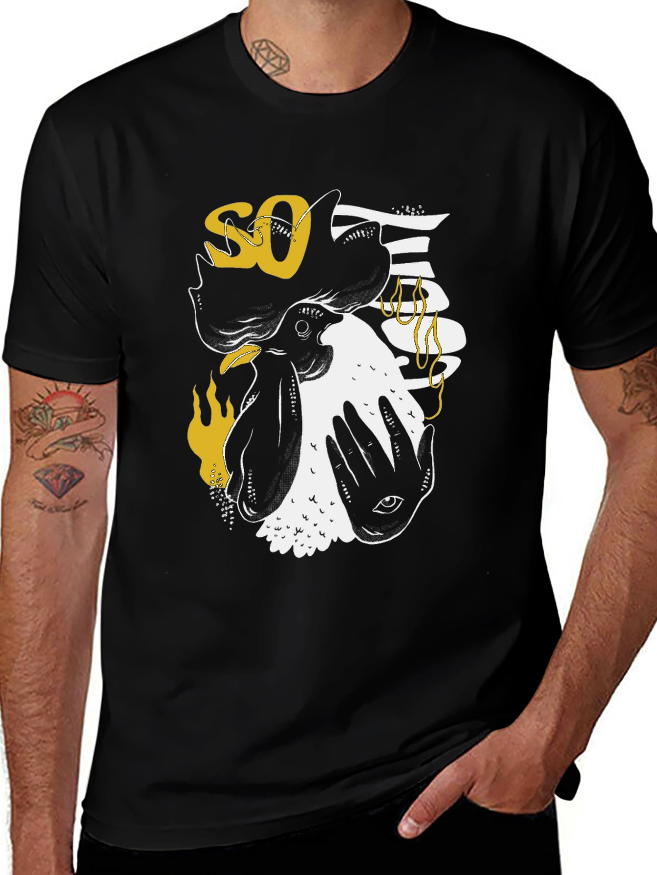 Variant 5 of Surreal Chicken Graphic Tee - Black Cotton T-Shirt