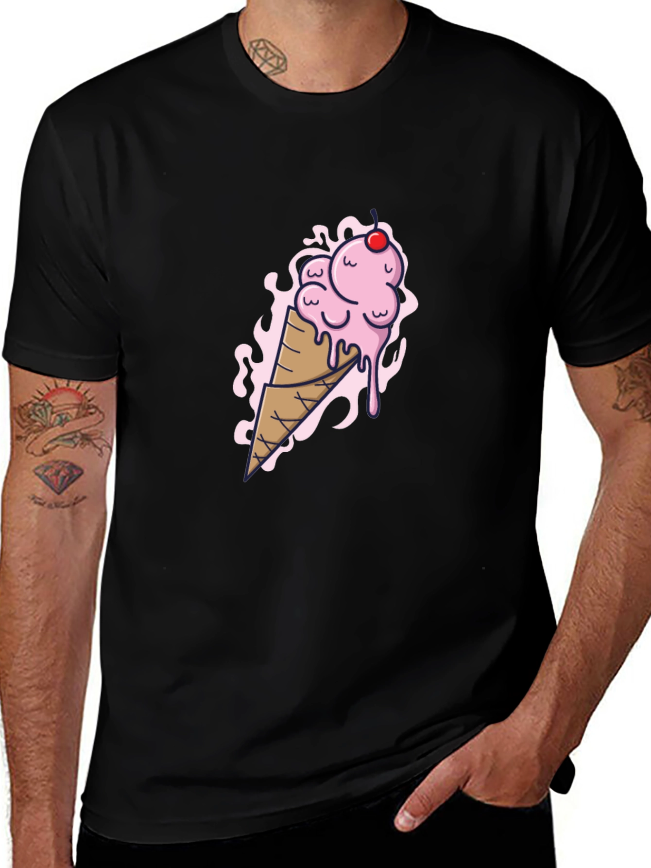 Variant 21 of Ice Cream Cone Graphic Tee - Black