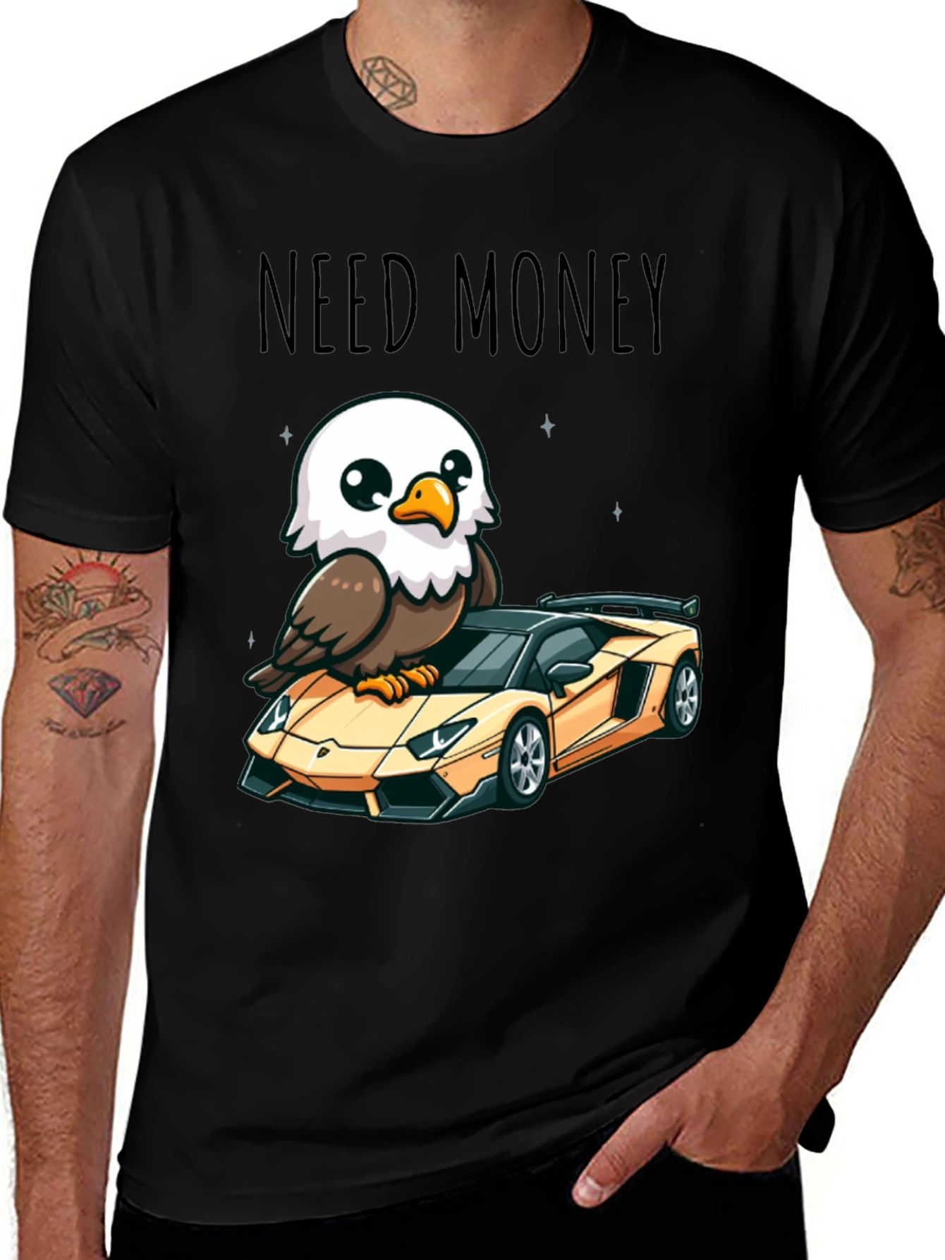 Black Need Money Eagle Car Graphic T-Shirt main image