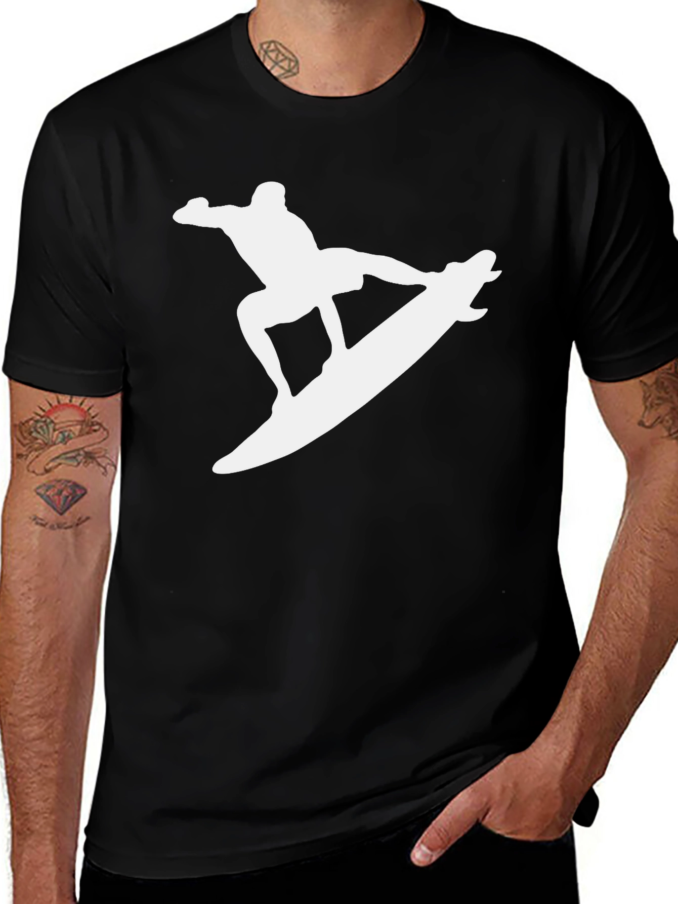 Surfer Silhouette T-Shirt - Black Graphic Tee