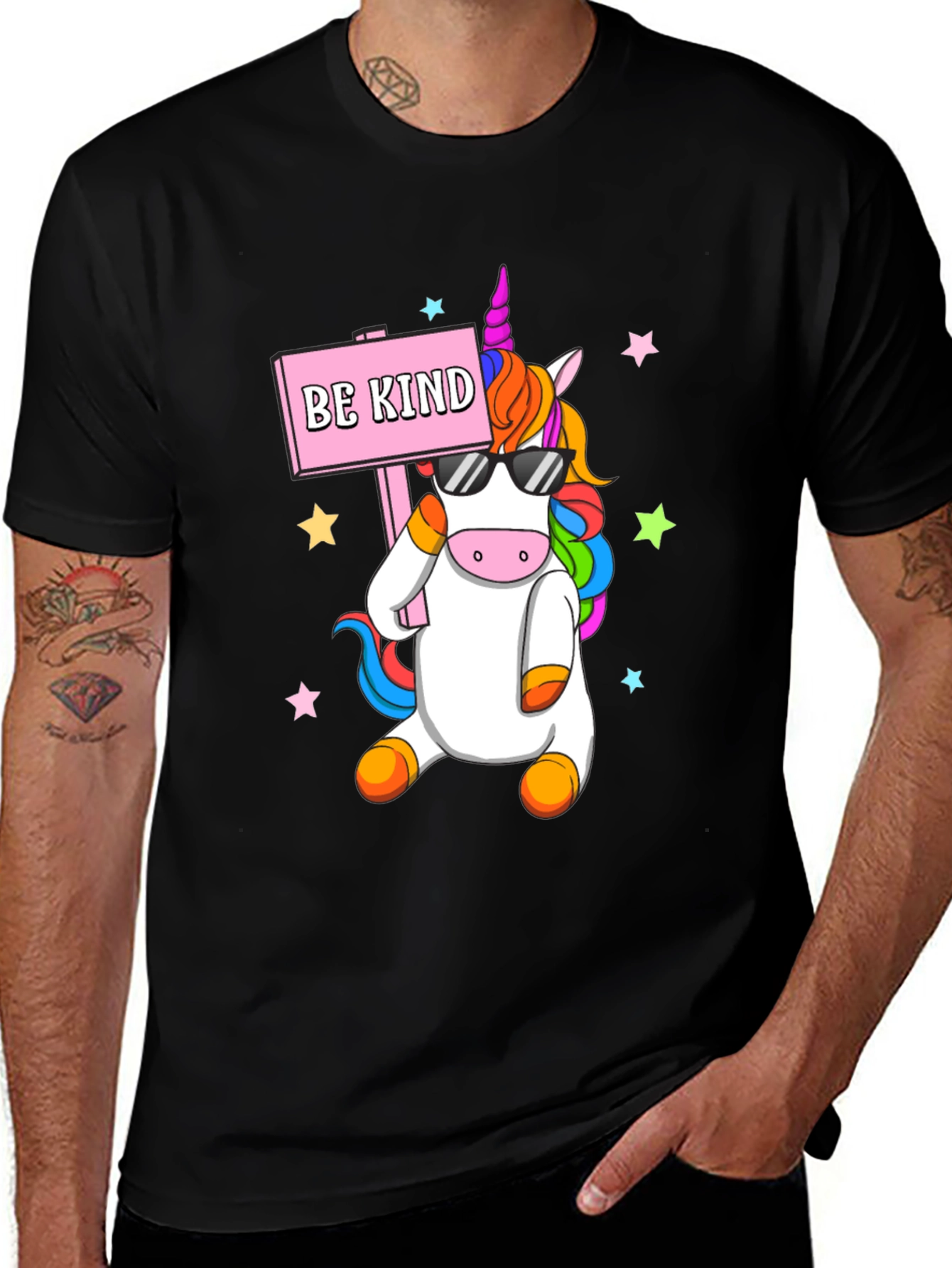 Variant 28 of Be Kind Unicorn Graphic Tee - Men's Black T-Shirt