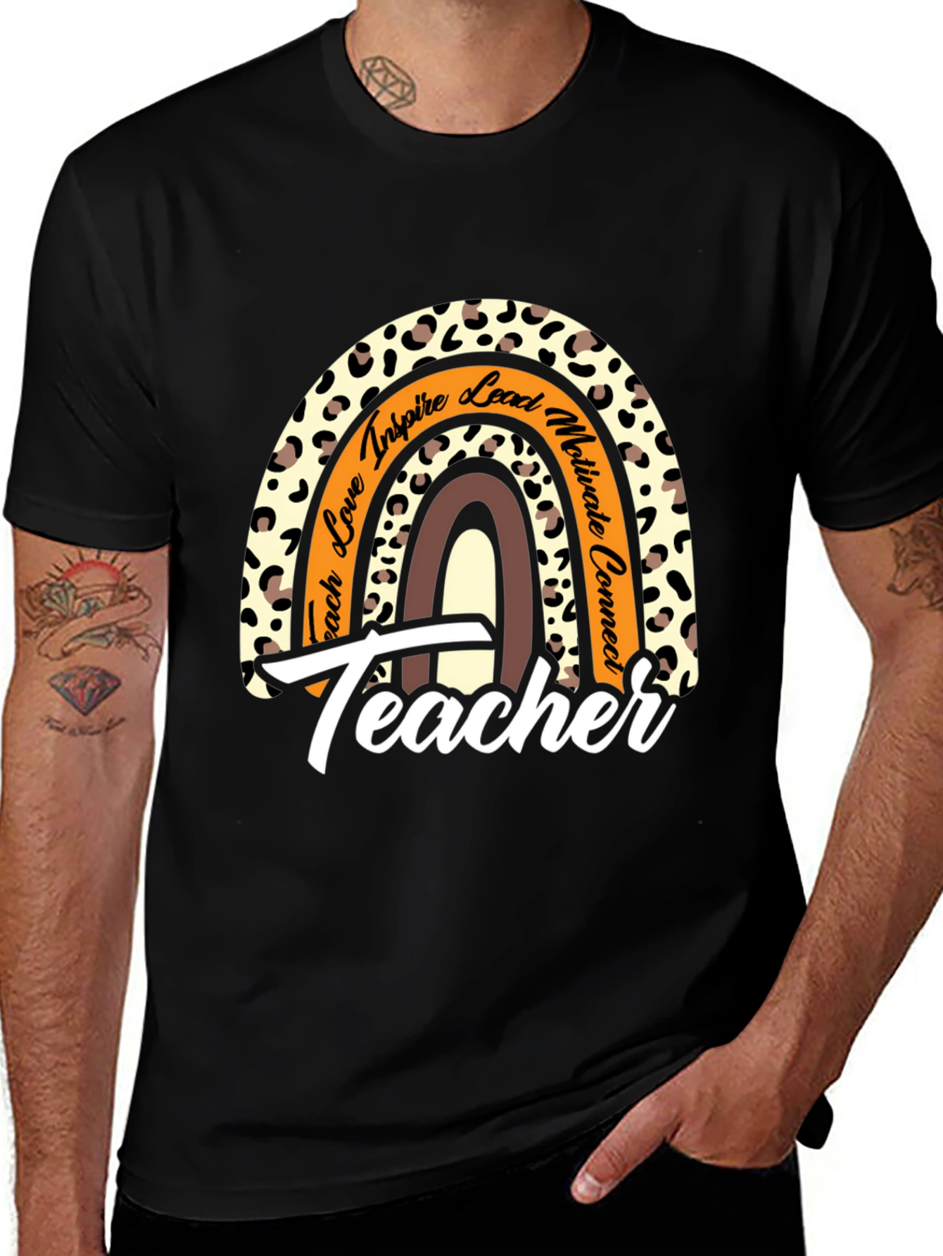 Variant 13 of Teacher Leopard Rainbow Graphic T-Shirt